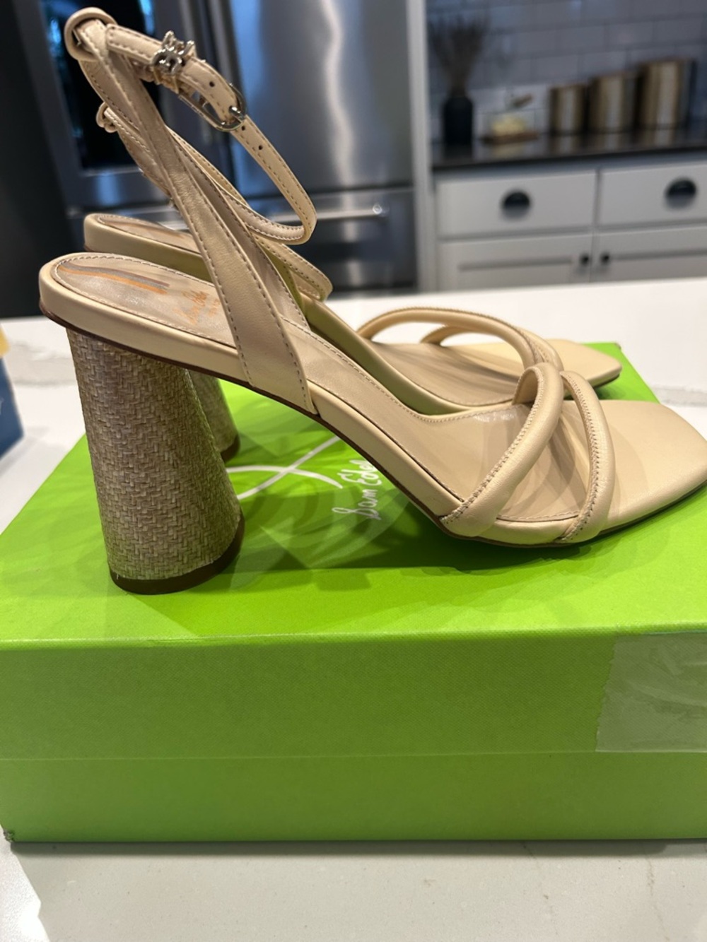 Sam Edelman Beige Strappy Block Heel Sandals